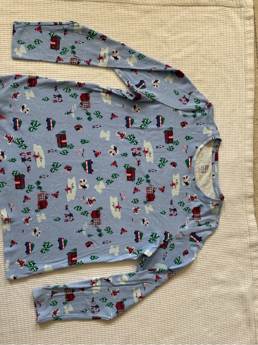 Kim Rogers Light Blue Holiday Cabin & Snowman Print Top